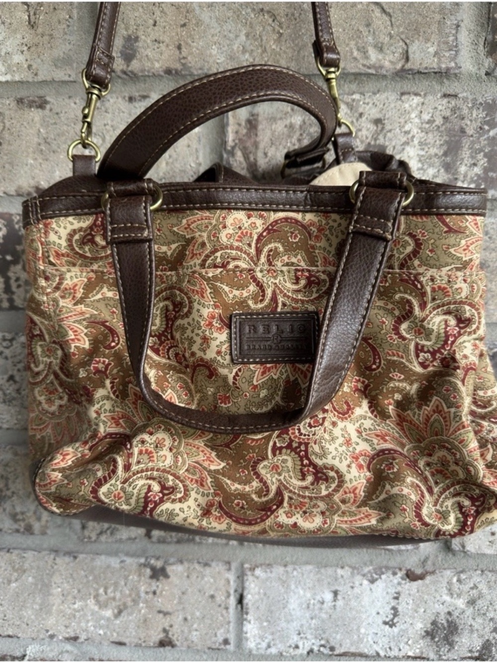 Relic Paisley Brown Shoulder Bag Detachable Strap Zip Closure